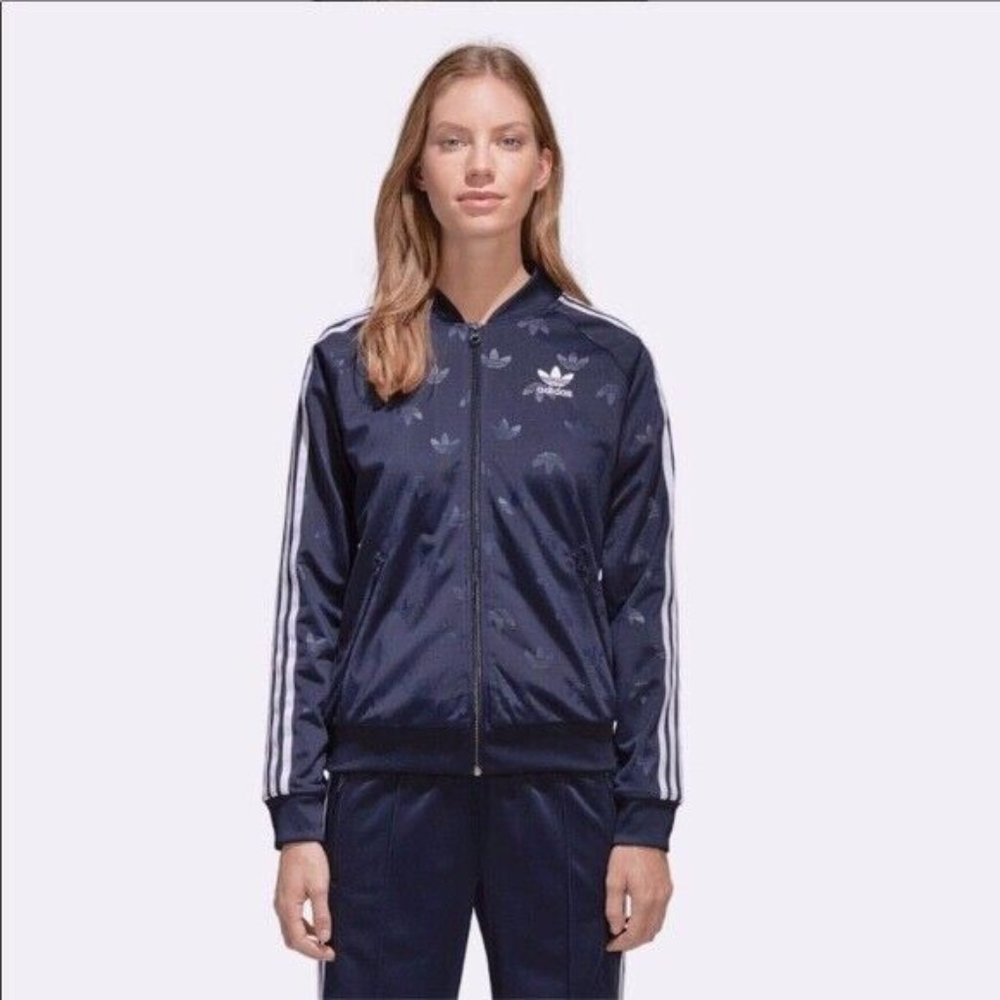 ADIDAS Iconic Trefoil Emblem Track Jacket Navy White Small